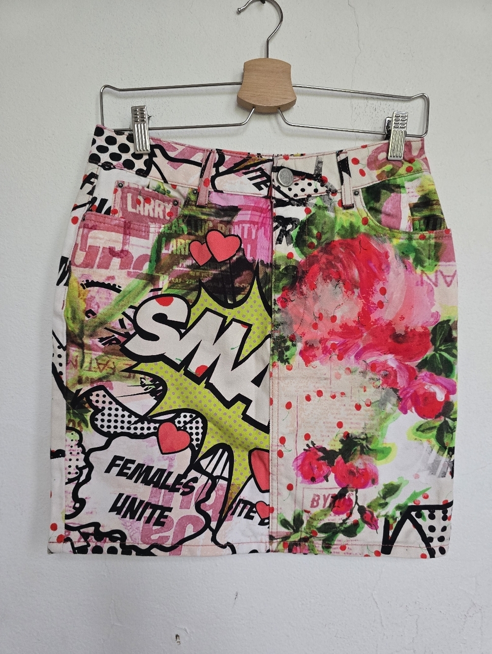 ASOS Pop Art Denulim Skirt Graphic Comic Print Y2K Colorful US 6